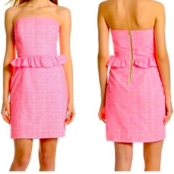 Lily Pulitzer Lowe strapless peplum dress size 6 strapless hot pink like new - Picture 10 of 12